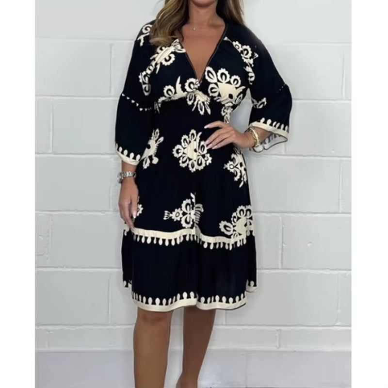 Elegant V-Neck Midi Dress