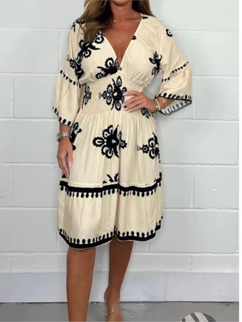 Elegant V-Neck Midi Dress